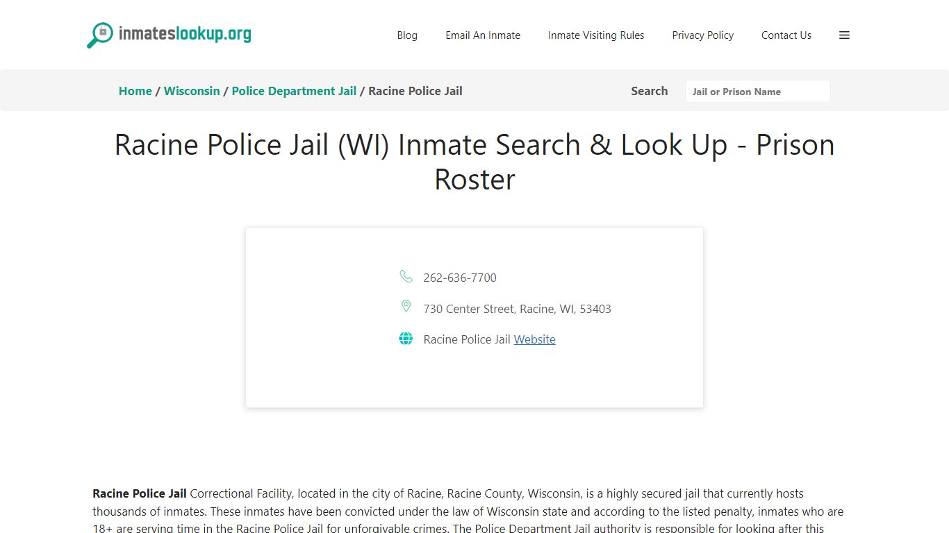 Racine Police Jail (WI) Inmate Search & Look Up - Prison Roster